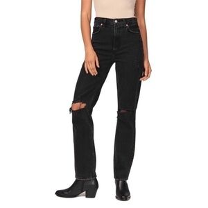 Abercrombie & Finch The Ankle Straight Ultra Highrise Black Cotton Jeans